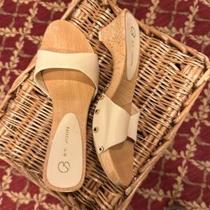 Gorgeous New St. John wooden slip on Sandals.  NWOT